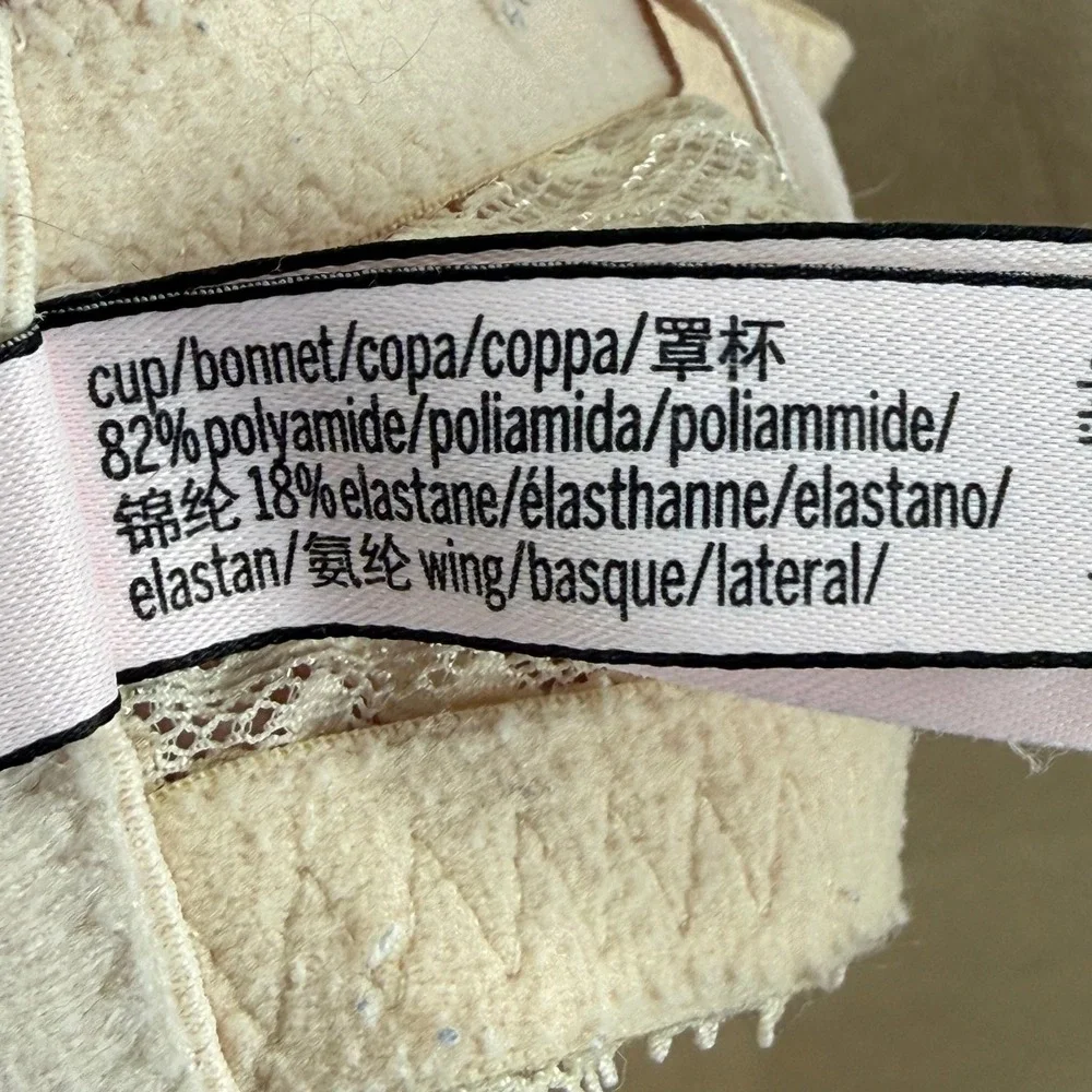 Victorias Secret T Shirt Bra Beige Lace Push Up Underwire Adjustable Straps 34F3